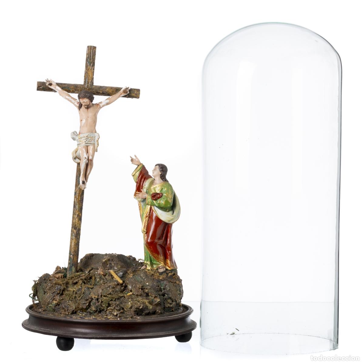 Oggetti Antichi: Arte sacro - Jesucristo crucificado y San Juan Evangelista - Siglo XIX