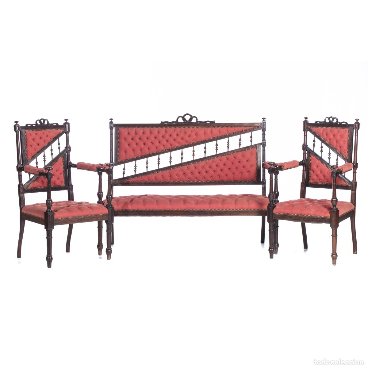 Antiquit&eacute;s: Conjunto de sof&aacute; y dos sillones de palisandro - siglo XIX