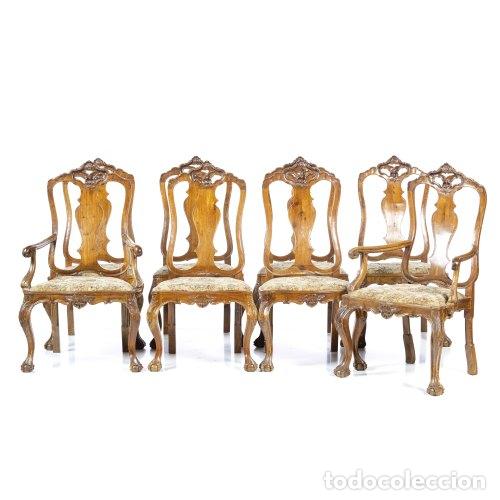 Antiguidades: Conjunto de seis sillas y dos sillones, estilo Juan V - siglo XVIII