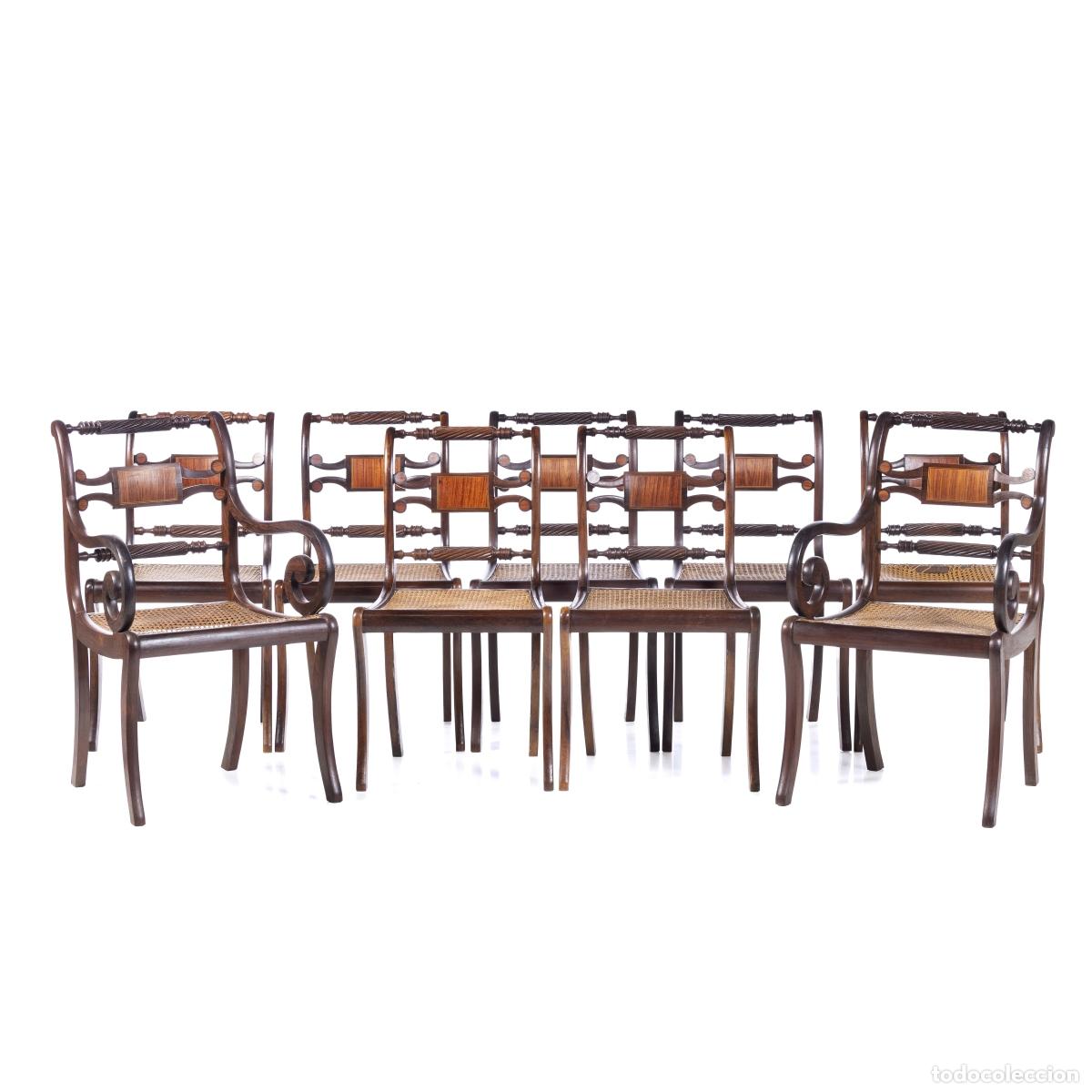 Antiguidades: Conjunto de siete sillas y dos sillones de palisandro - siglo XIX