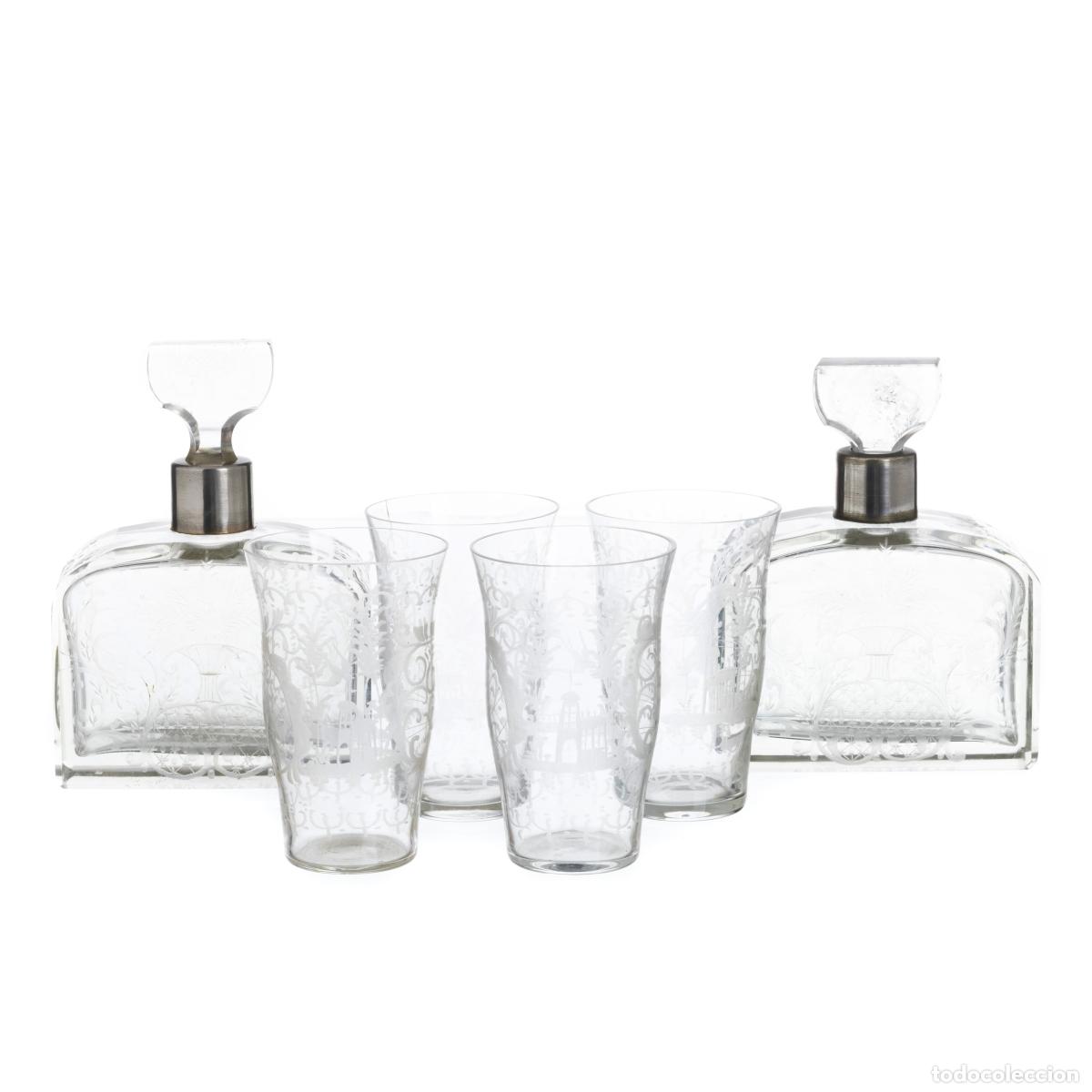Antiquit&auml;ten: Cristal y vidrio - Dos botellas y cuatro vasos