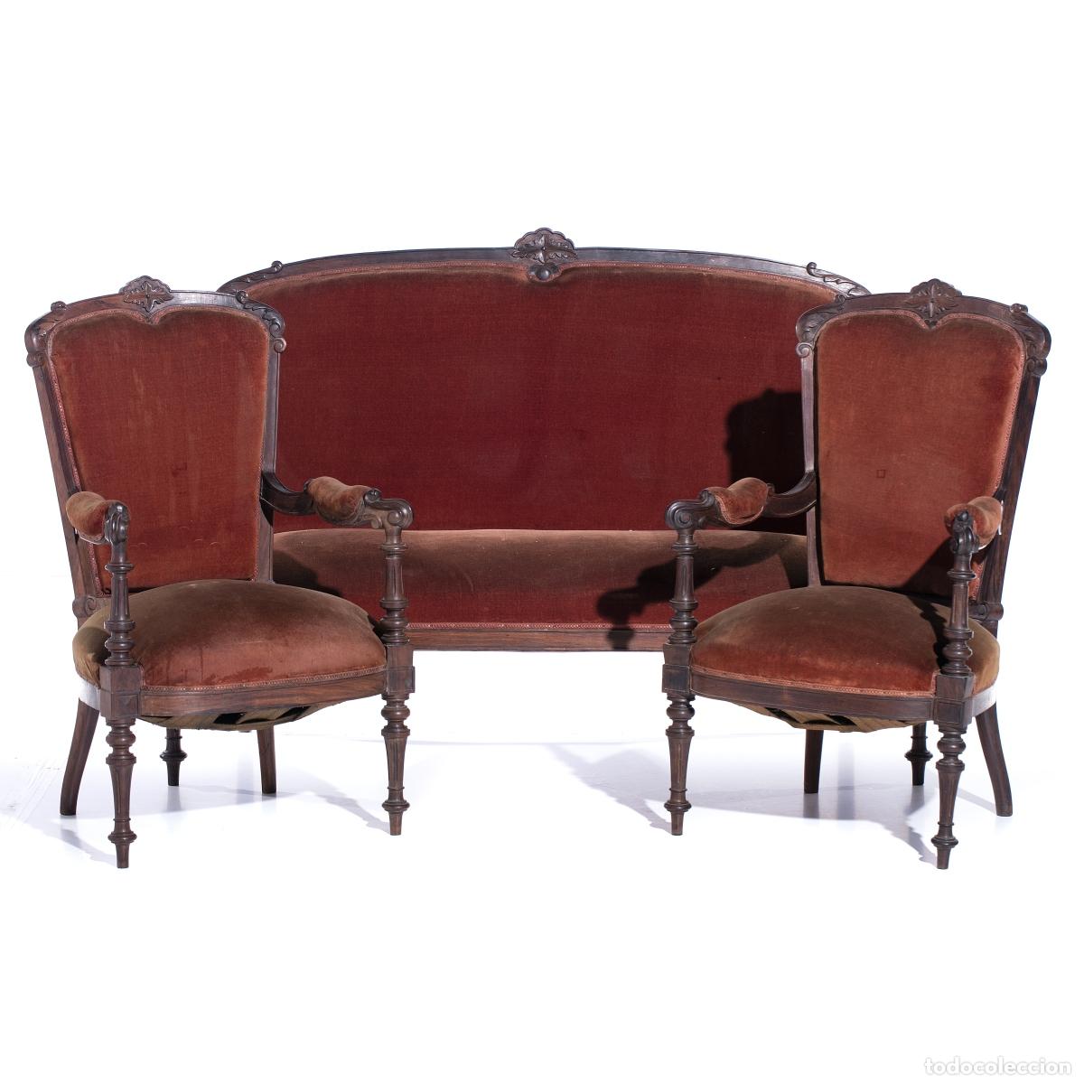 Antiguidades: Conjunto de sof&aacute; y dos sillones de palisandro - siglo XIX