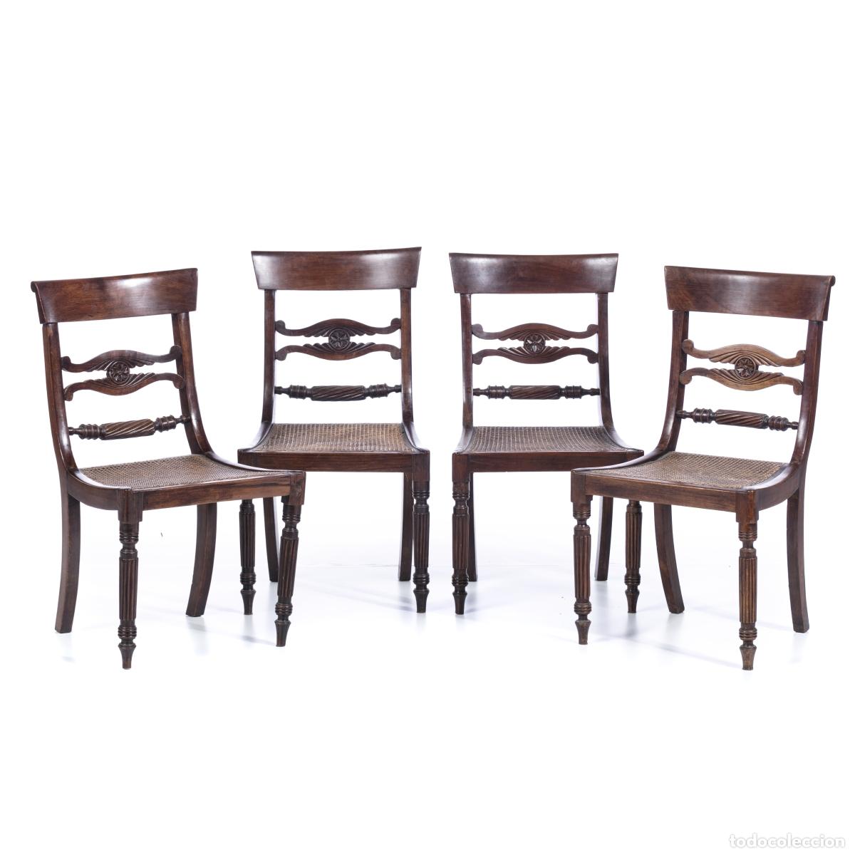 Antiquit&eacute;s: Conjunto de cuatro sillas de madera vinh&aacute;tico - siglo XIX