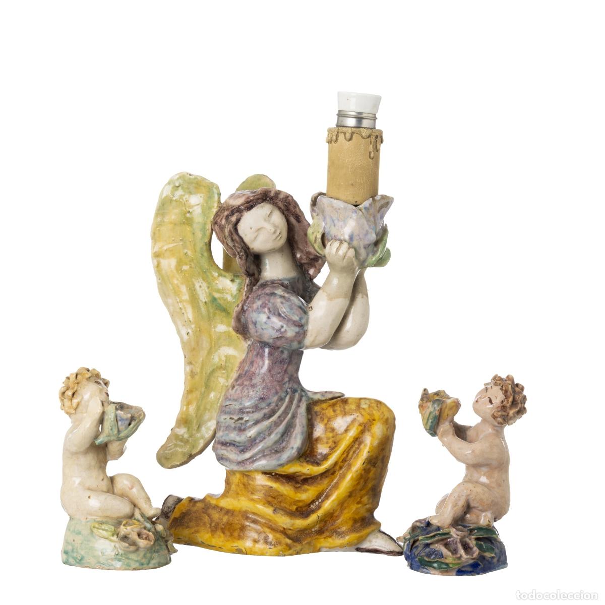 Antiques: Cer&aacute;mica - Mar&iacute;a Luisa Fragoso - L&aacute;mpara de &aacute;ngel y dos candelabros Ni&ntilde;os