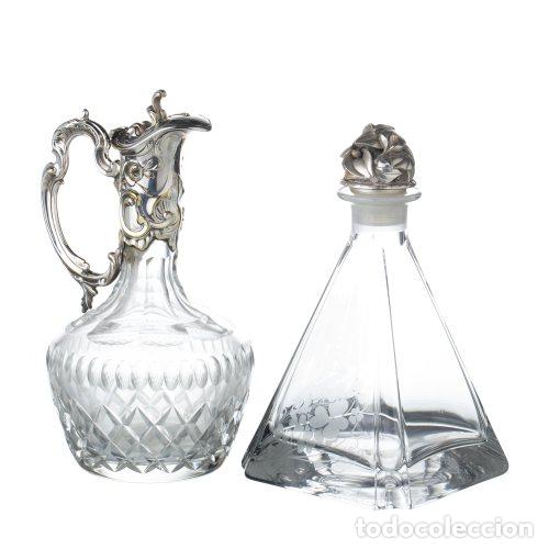 Oggetti Antichi: Cristal y vidrio - Jarra y botella de vidrio