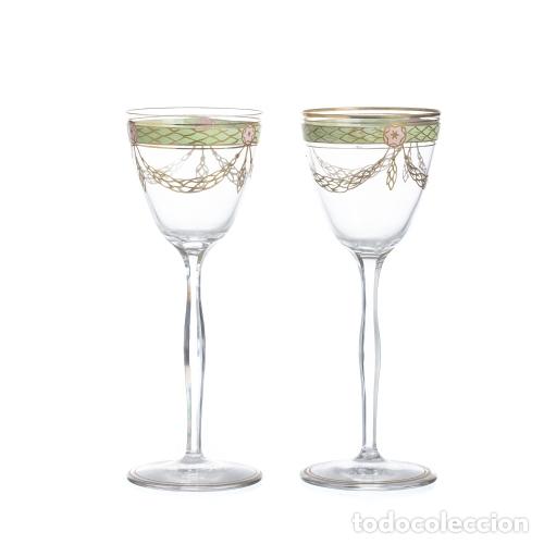 Antig&uuml;edades: Cristal y vidrio - Par de copas con tallo