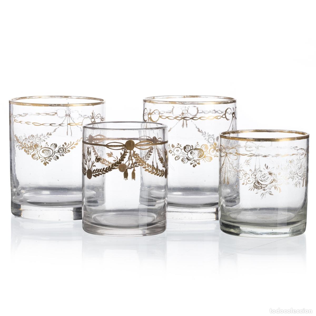 Antiques: Cristal y vidrio - Cuatro copas D. Maria - Siglo XIX
