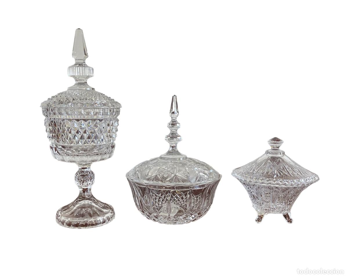 Antiques: Cristal y vidrio - Tres bomboneras