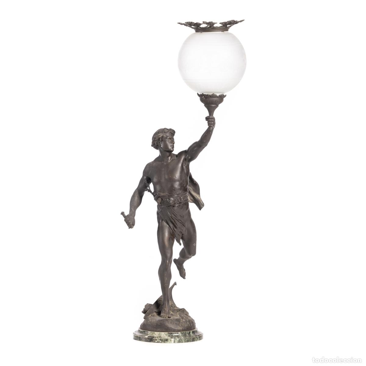Antiquit&auml;ten: Iluminaci&oacute;n - Emile Louis Picault - Escultura de pantalla de l&aacute;mpara - Siglo XIX