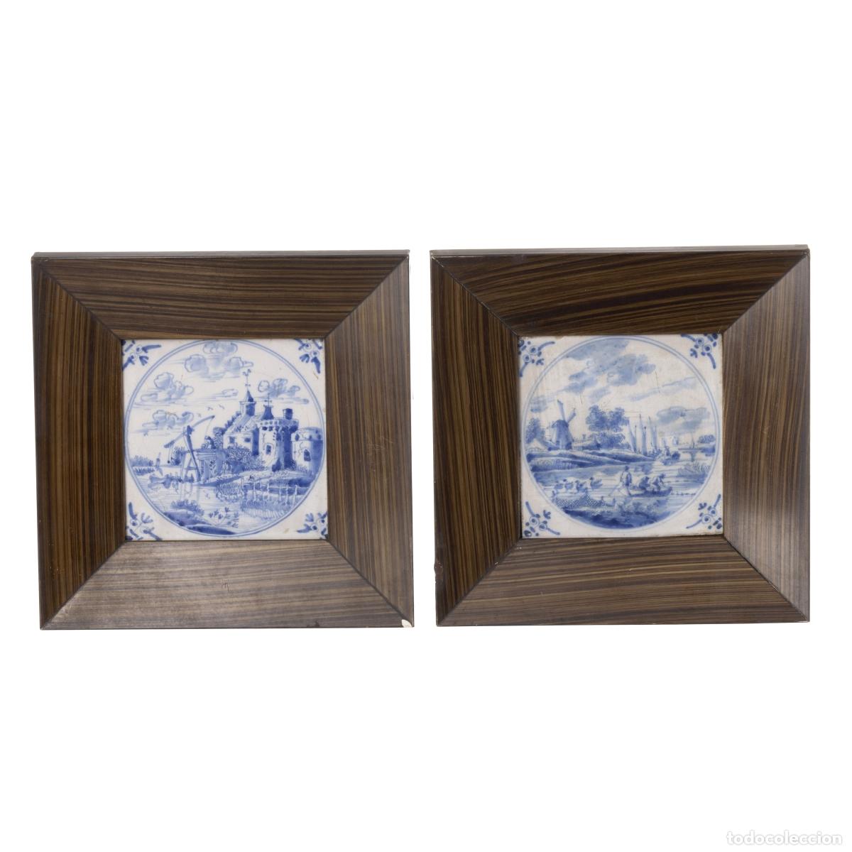 Antiguidades: Cer&aacute;mica - Dos azulejos de cer&aacute;mica de Delft - Siglo XIX