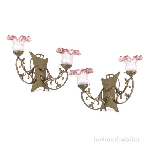 Antiquit&eacute;s: Iluminaci&oacute;n - Par de apliques de pared de estilo Art Nouveau