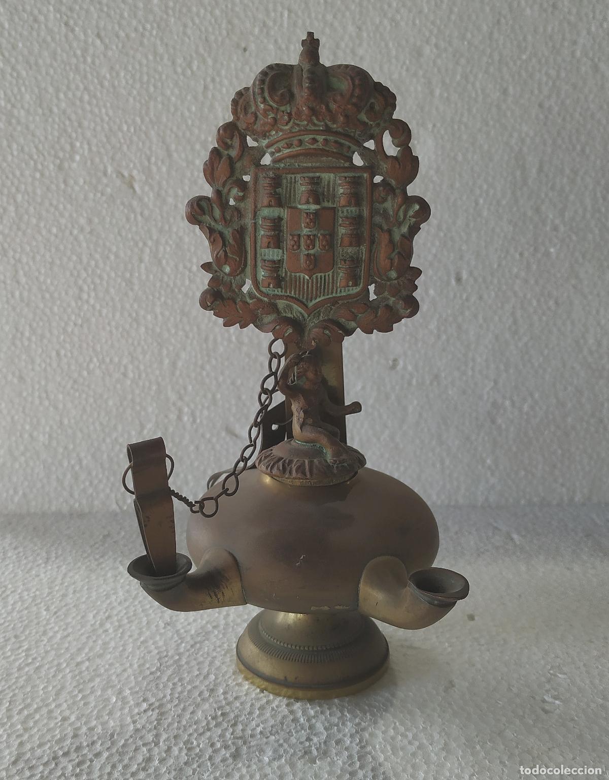 Antiquit&eacute;s: L&aacute;mpara con escudo real portugu&eacute;s - Siglo XIX