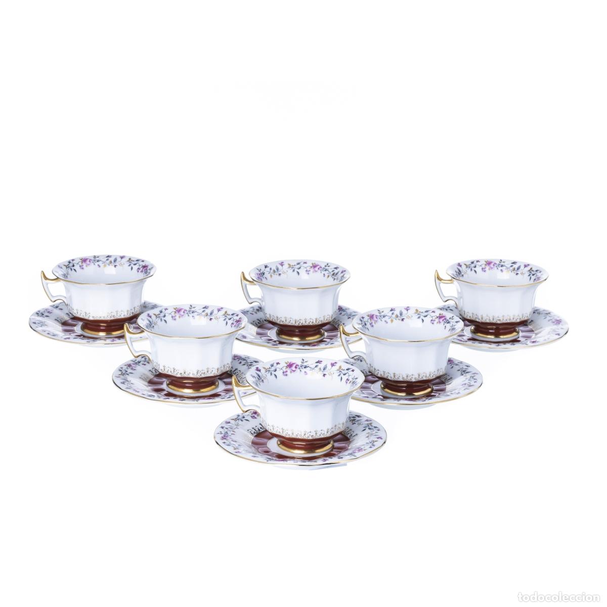 Antiguidades: Porcelana - Juego de seis tazas de t&eacute; con platillos - Vista Alegre