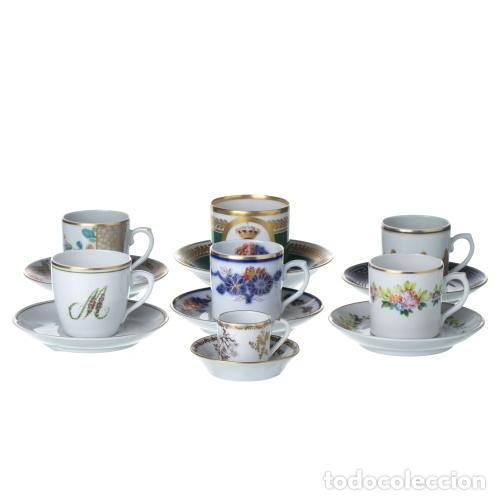 Antiguidades: Porcelana - Juego de siete tazas con platillos - Vista Alegre