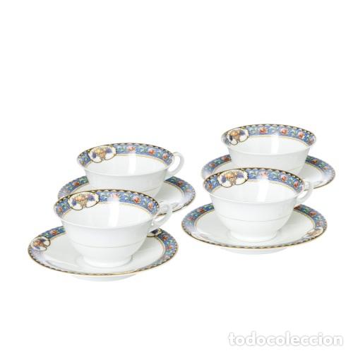 Antiguidades: Porcelana - Juego de diez tazas de t&eacute; con platillos