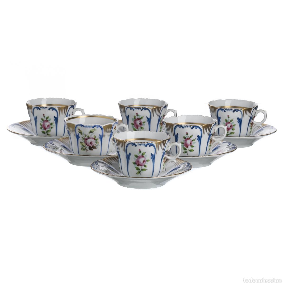 Antiguidades: Porcelana - Juego de seis tazas de t&eacute; con platillos - Vista Alegre