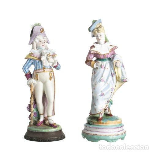 Antiquit&eacute;s: Porcelana - Dos figuras galantes - Siglo XIX