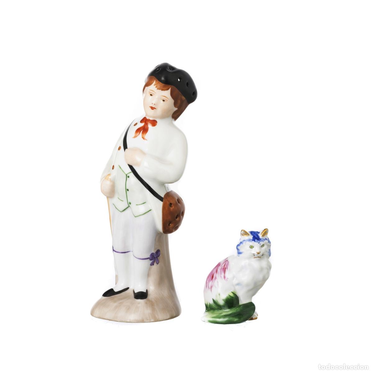 Oggetti Antichi: Porcelana - Palillero Hunter y escultura de gato - Vista Alegre
