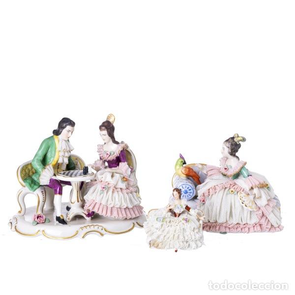 Antiguidades: Porcelana - Tres esculturas - Dresde - Siglo XIX