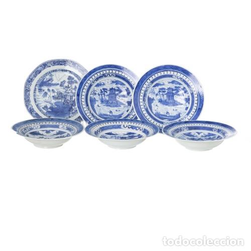 Antig&uuml;edades: Porcelana oriental - Juego de cinco platos hondos y un plato llano - Cant&oacute;n
