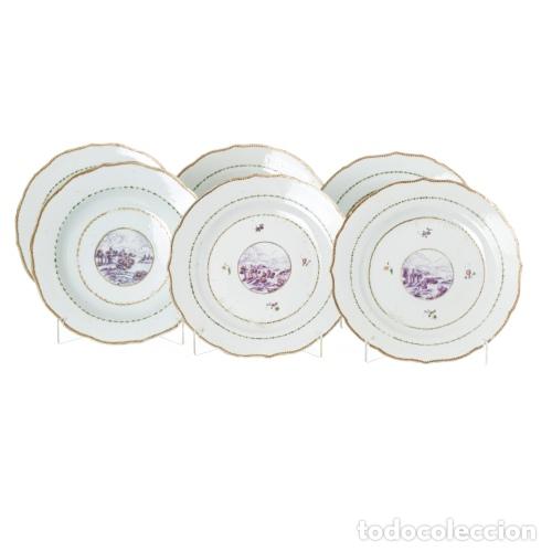 Oggetti Antichi: Porcelana oriental - Juego de seis platos festoneados - Compa&ntilde;&iacute;a Brit&aacute;nica de las Indias Orientales