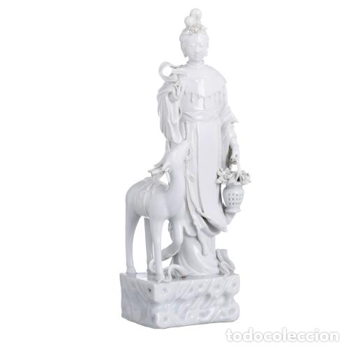 Antiguidades: Porcelana oriental - Figura grande de He Xiangu - Blanc-de-Chine