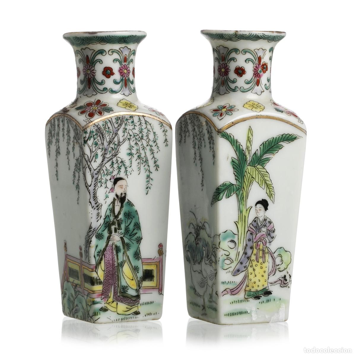 Antig&uuml;edades: Porcelana oriental - Par de jarrones peque&ntilde;os - Foto 1