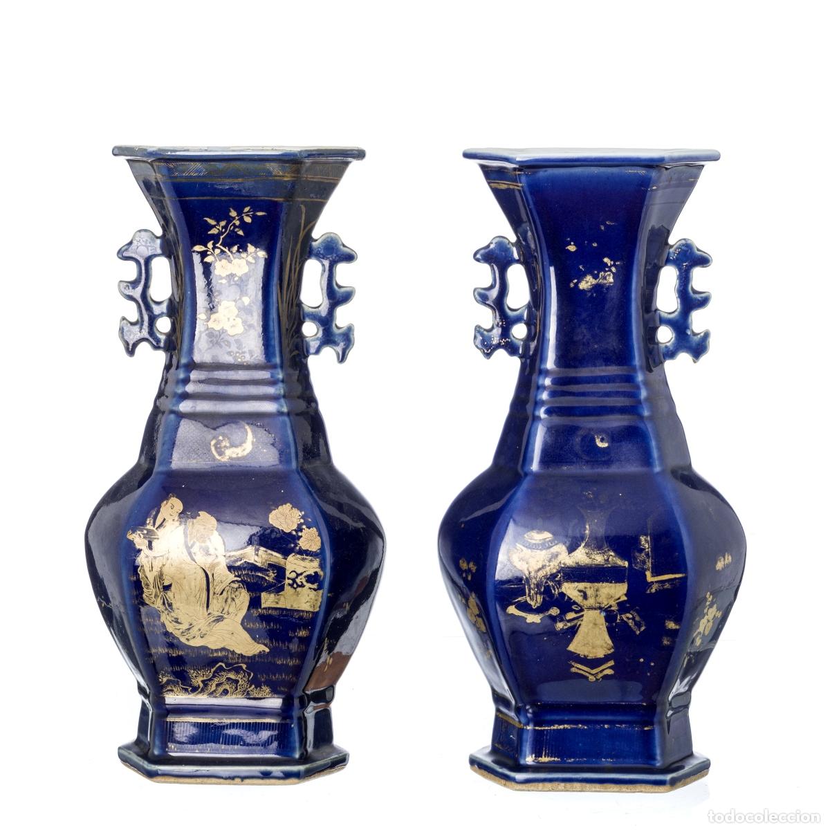 Antiques: Porcelana oriental - Par de jarrones hexagonales - Compa&ntilde;&iacute;a Brit&aacute;nica de las Indias Orientales