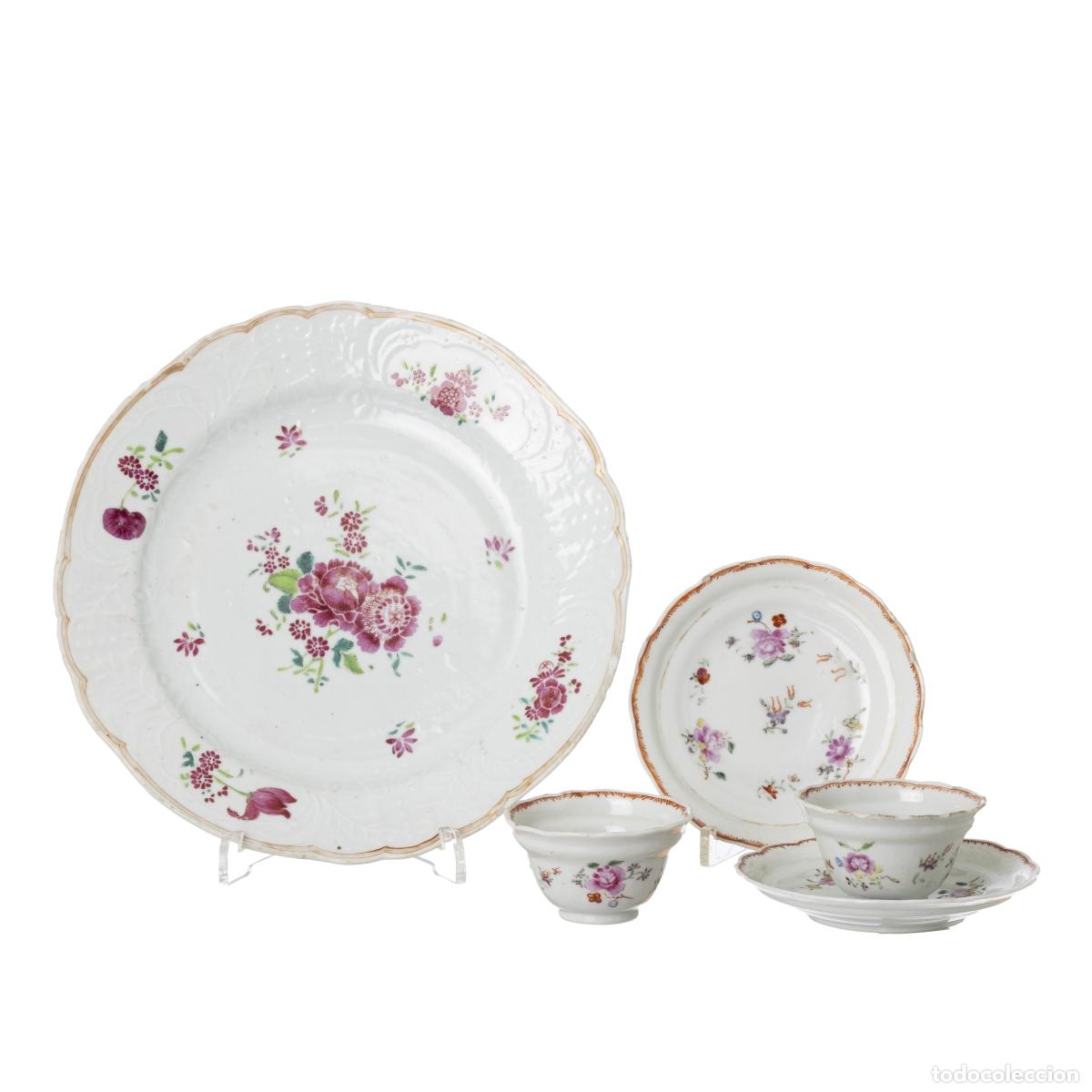 Antiques: Porcelana oriental - Par de copas con base y platillo - Compa&ntilde;&iacute;a Brit&aacute;nica de las Indias Orientales