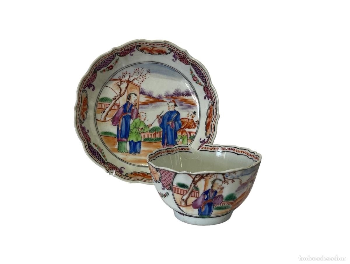 Oggetti Antichi: Porcelana oriental - Bol y platillo - Compa&ntilde;&iacute;a Brit&aacute;nica de las Indias Orientales