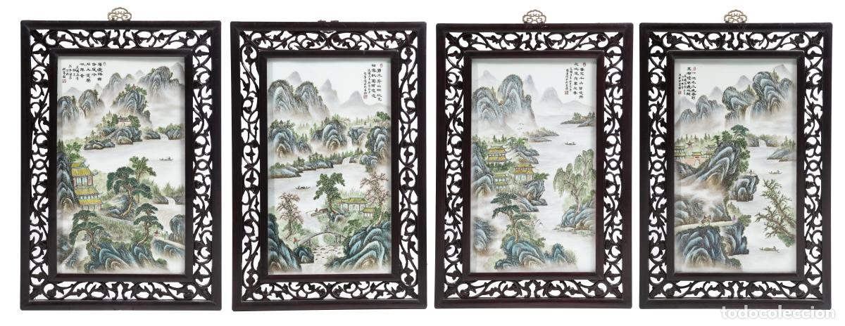 Antiques: Porcelana oriental - Cuatro platos colgantes de porcelana
