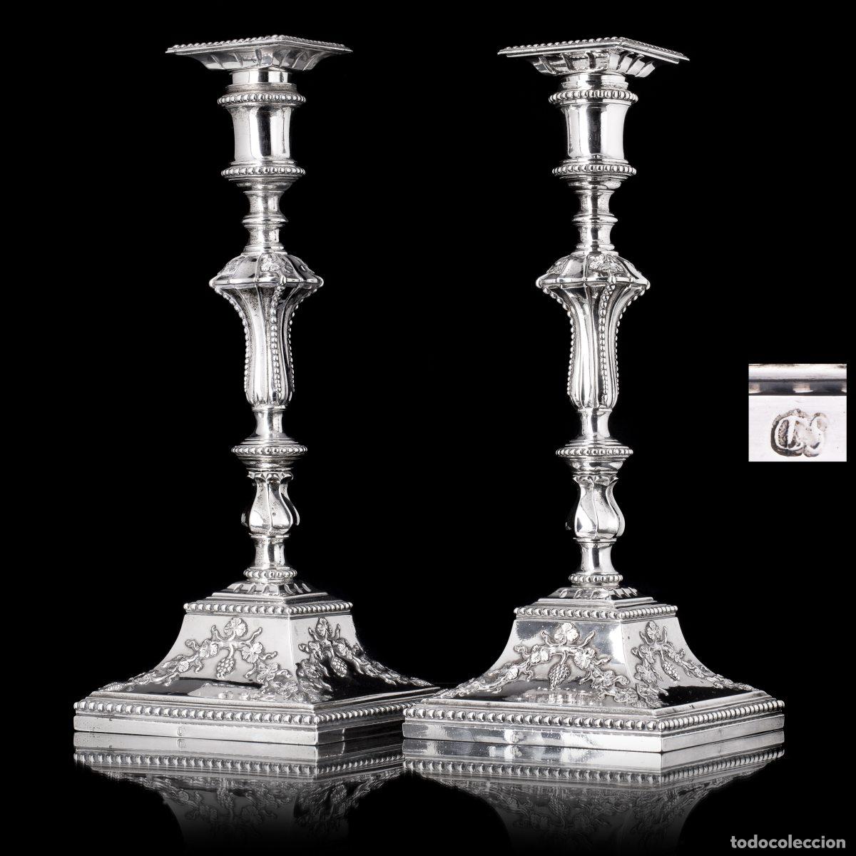 Antiquit&eacute;s: Plata - Raro par de candelabros Jo&atilde;o Coelho Sampaio - siglo XIX