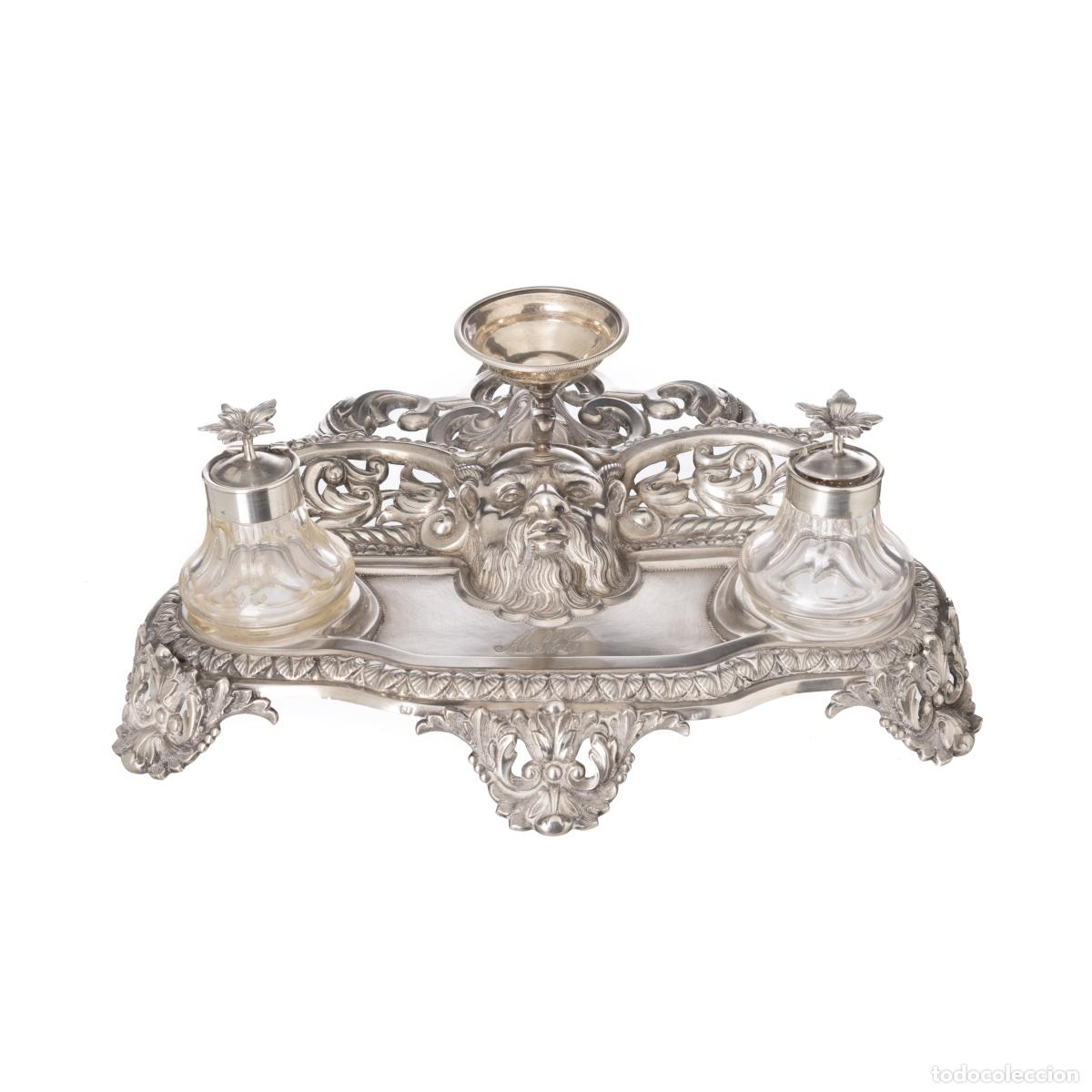 Antig&uuml;edades: Tintero de mesa de plata - siglo XIX - Foto 1