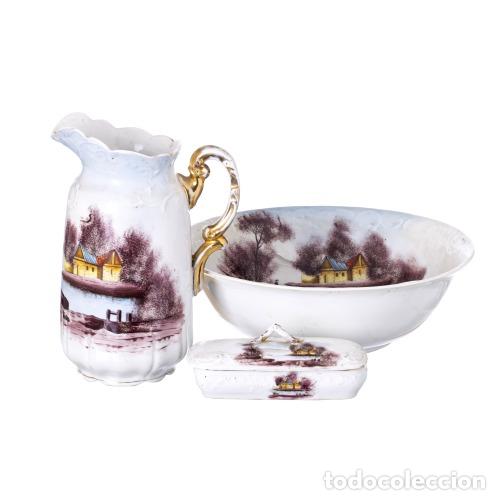 Antiques: Porcelana - Jarra, palangana y jabonera - Vista Alegre