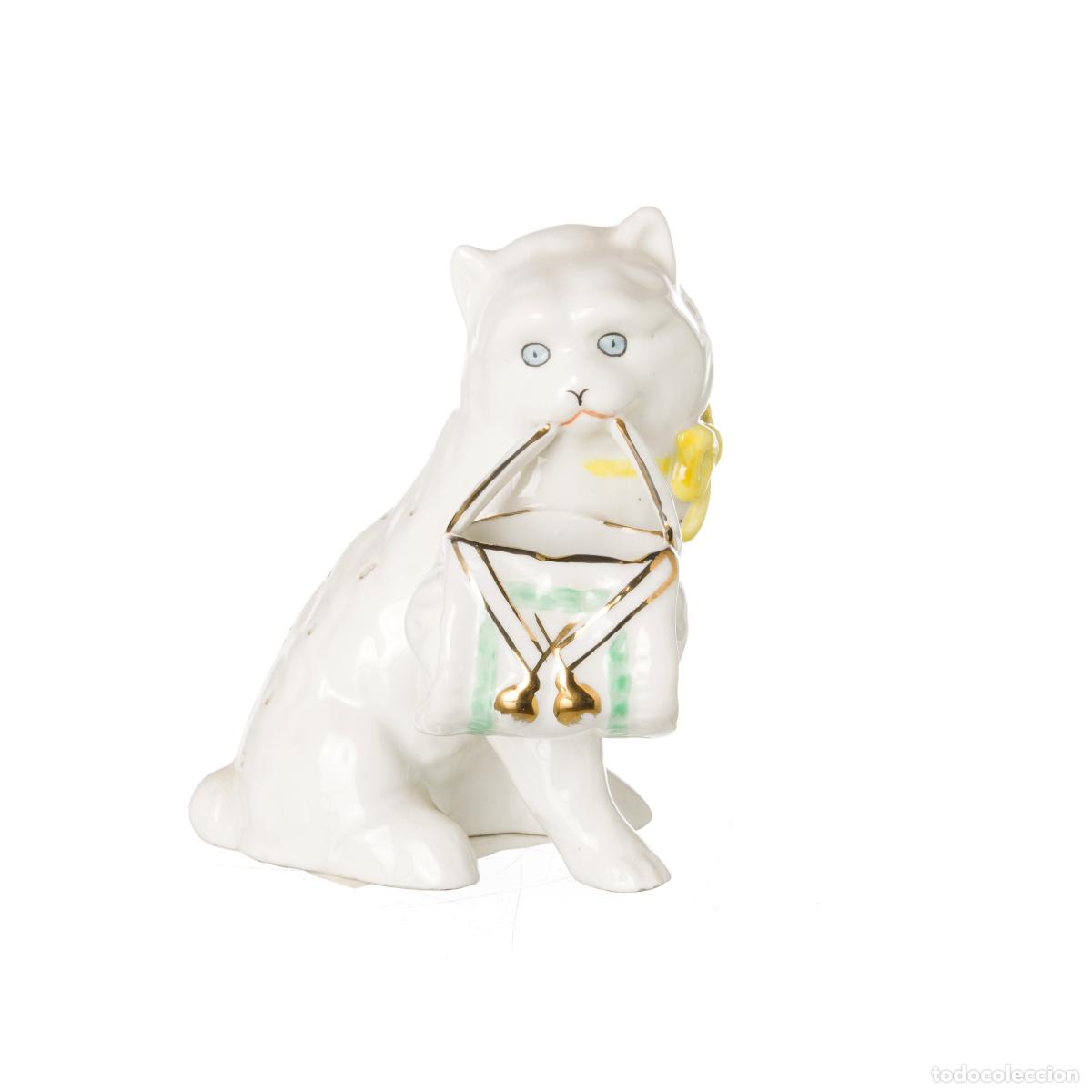 Antiquit&auml;ten: Porcelana - Palillero 'gato con cesta' - Vista Alegre