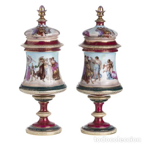 Antiques: Porcelana - Par de jarrones - Josef Vater - Siglo XIX