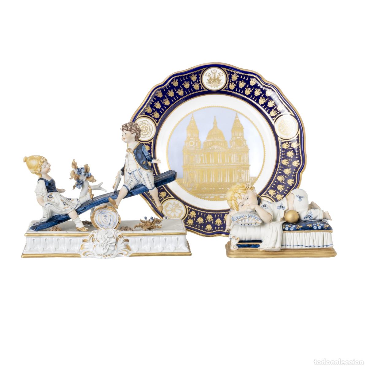 Antiques: Porcelana - Plato conmemorativo y dos grupos escult&oacute;ricos - Spode - Catedral de San Pablo - Boda rea