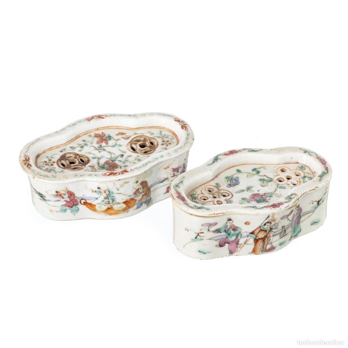 Antiques: Porcelana oriental - Par de cajas para cr&iacute;quet - Compa&ntilde;&iacute;a Brit&aacute;nica de las Indias Orientales