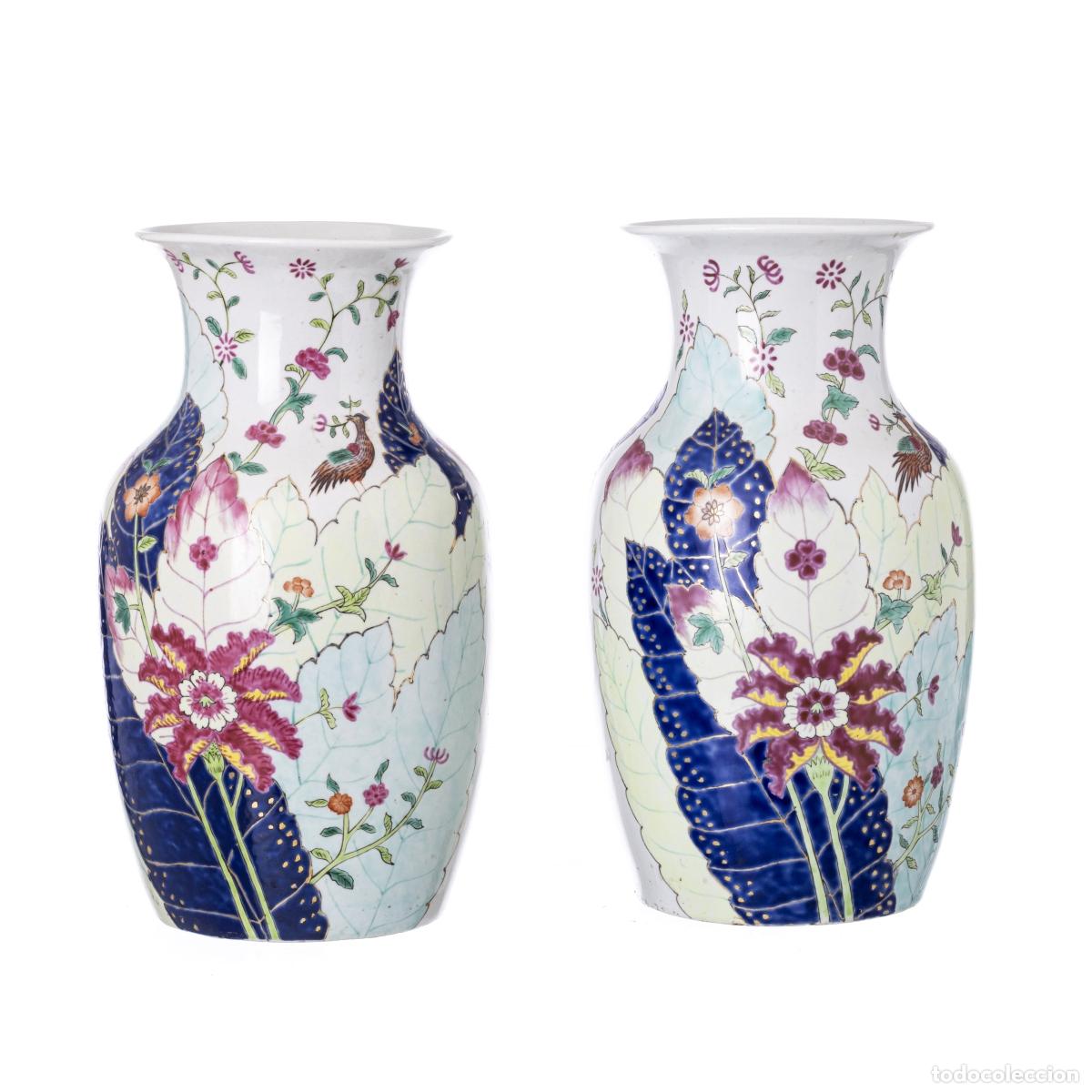 Antiquit&eacute;s: Porcelana oriental - Par de jarrones - Hoja de tabaco