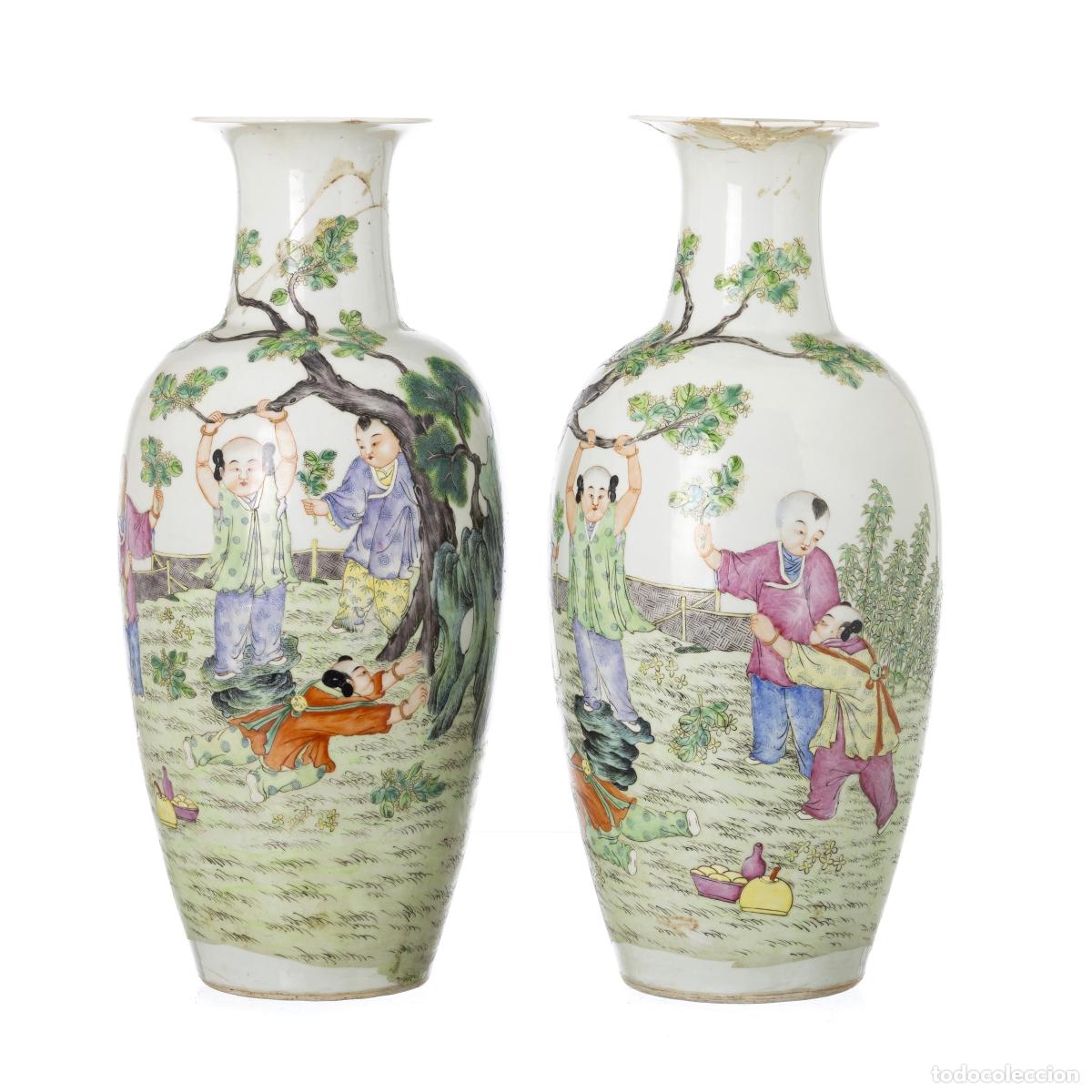 Antiguidades: Porcelana oriental - Par de jarrones abultados