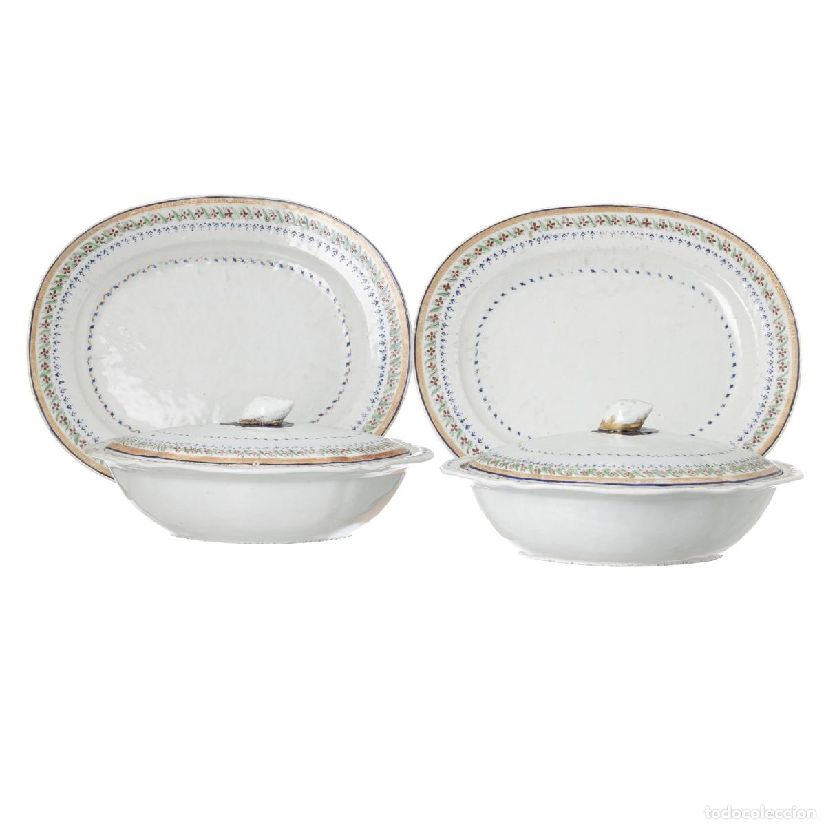 Antiquit&eacute;s: Porcelana oriental - Par de platos con tapa y presentador - Compa&ntilde;&iacute;a Brit&aacute;nica de las Indias Orienta