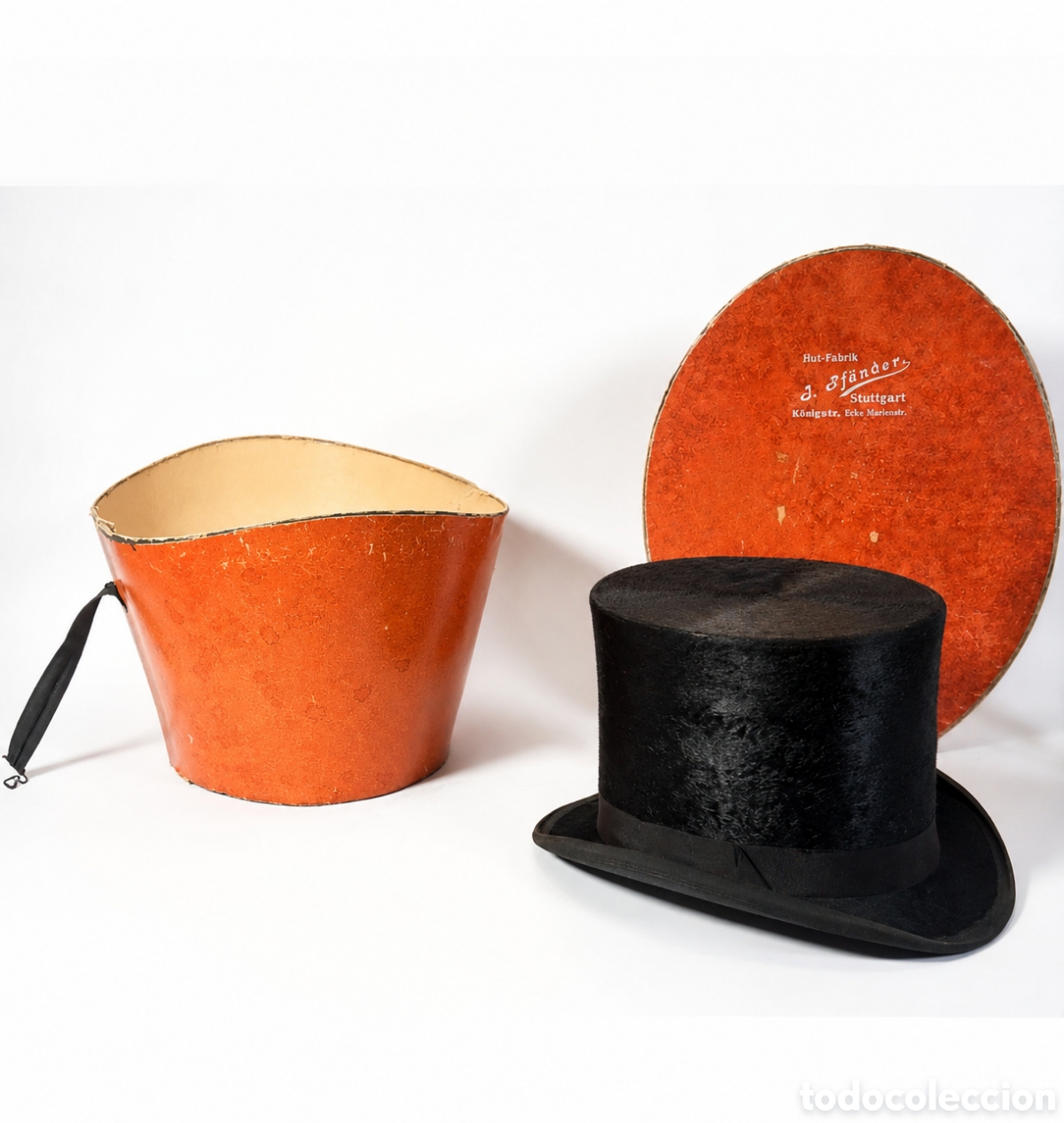 Antig&uuml;edades: Chistera antigua piel, Sombrero copa Opera Victoriano 1900 Alemania, J. Pf&auml;nder Stuttgart en sombrer