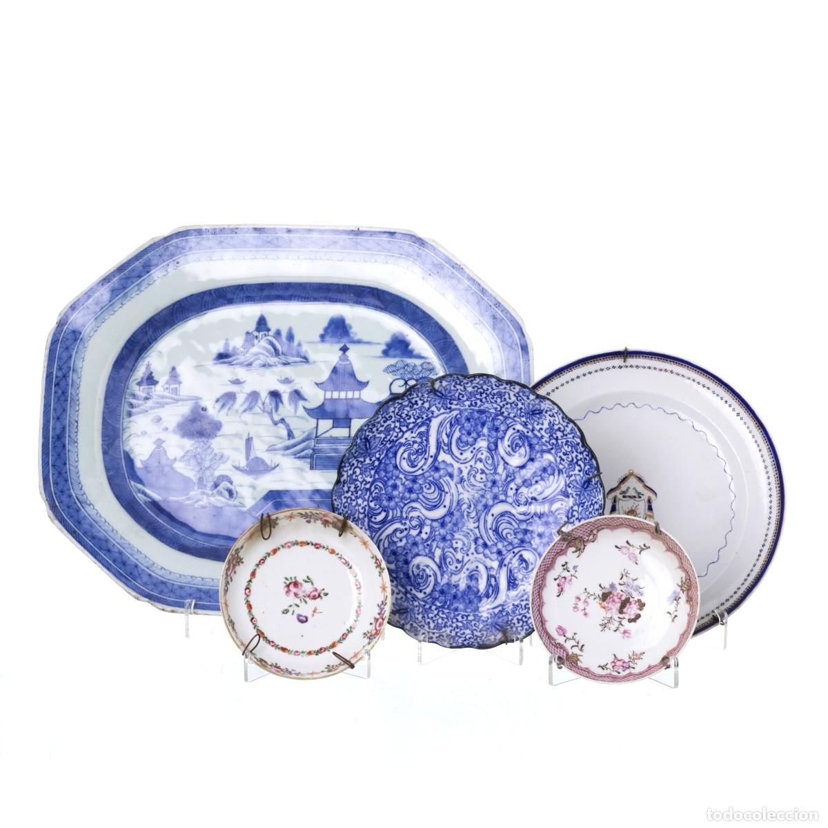 Oggetti Antichi: Porcelana oriental - Bandeja para servir con dos cuencos y dos platos - Compa&ntilde;&iacute;a Brit&aacute;nica de las In