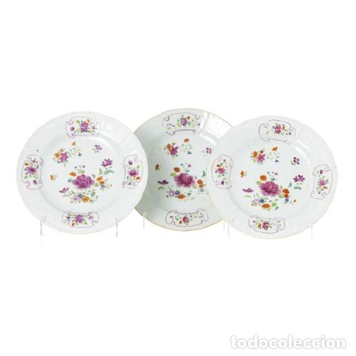 Antig&uuml;edades: Porcelana oriental - Tres platos llanos - Compa&ntilde;&iacute;a Brit&aacute;nica de las Indias Orientales