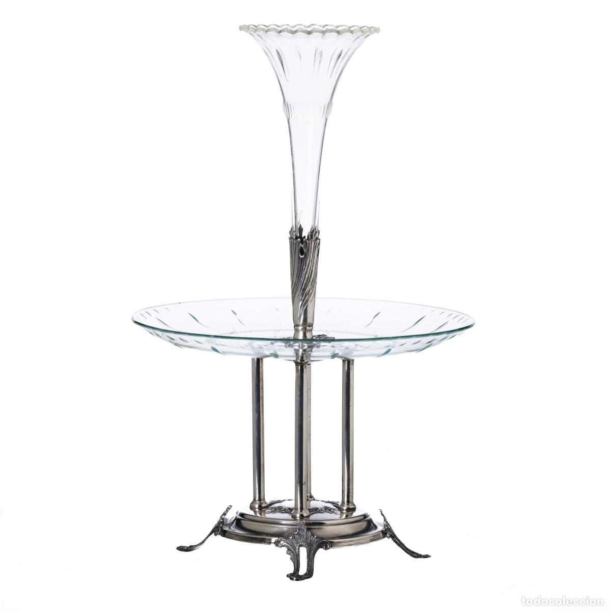 Antiques: Plata - Centro de mesa de plata y cristal - Siglo XIX