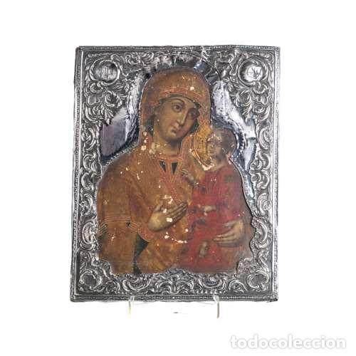 Antiques: Icono de plata de la Virgen Mar&iacute;a con el Ni&ntilde;o Jes&uacute;s - Siglo XIX