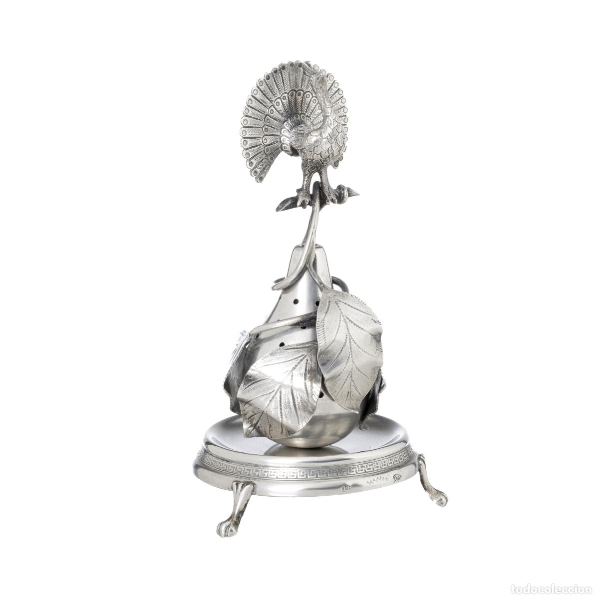 Antiques: Palillero de plata con forma de pavo real - Siglo XIX