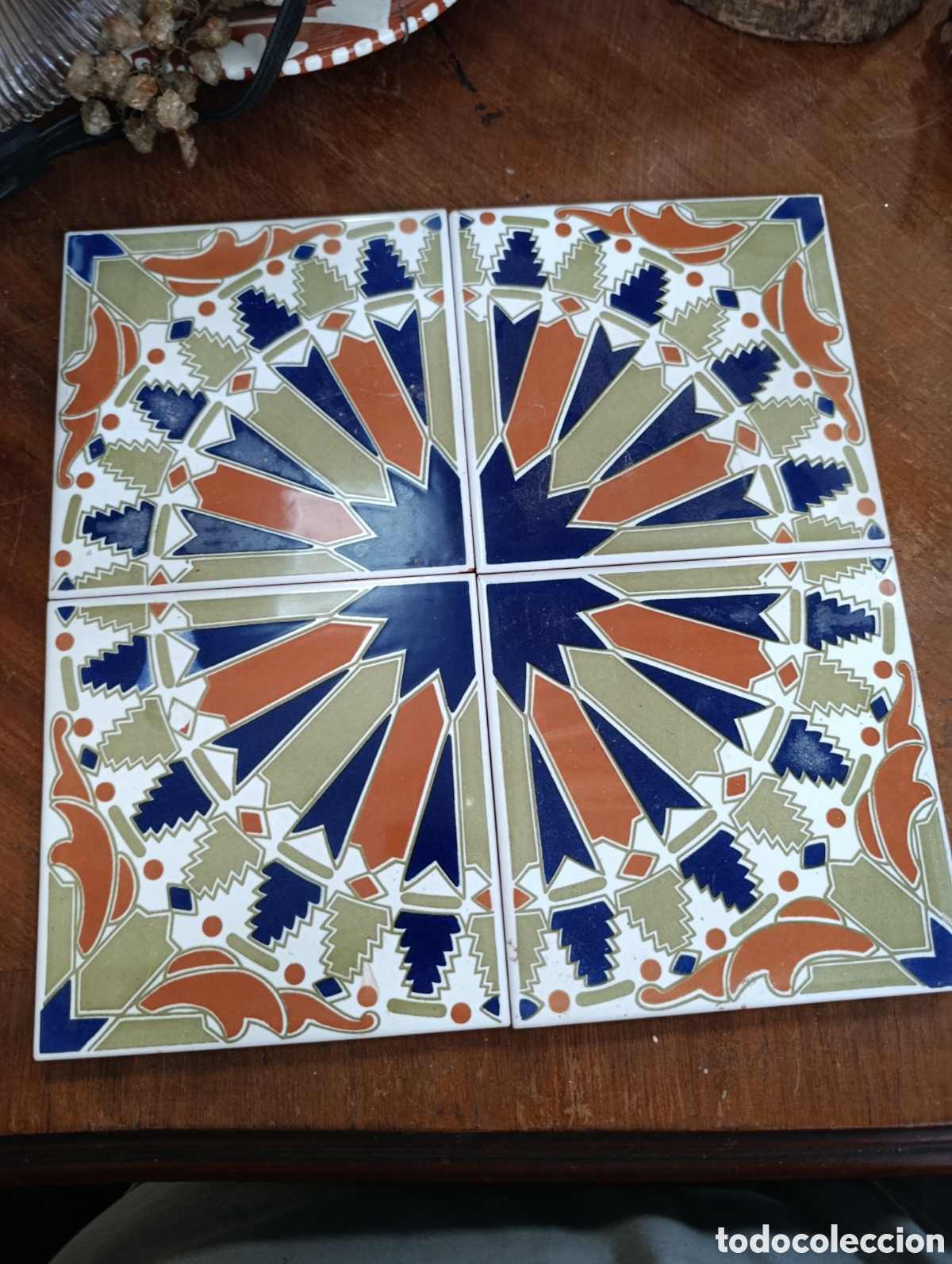 Antig&uuml;edades: Azulejos vintage peque&ntilde;o mosaico de 4 piezas