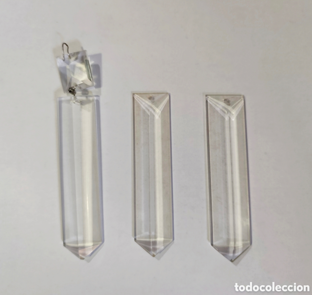 Antig&uuml;edades: Lote 3 Prismas de Cristal para L&aacute;mpara Antigua (A&ntilde;os 50&ndash;60) &bull; Puntas Facetadas 12&ndash;13 cm