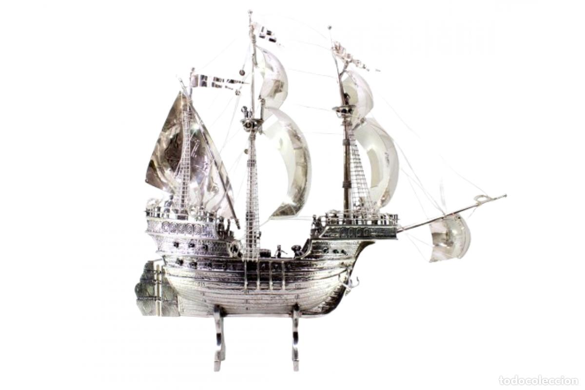 Antiquit&eacute;s: Gran gale&oacute;n de plata. Velas, m&aacute;stiles, cuerdas, ca&ntilde;ones, anclas�